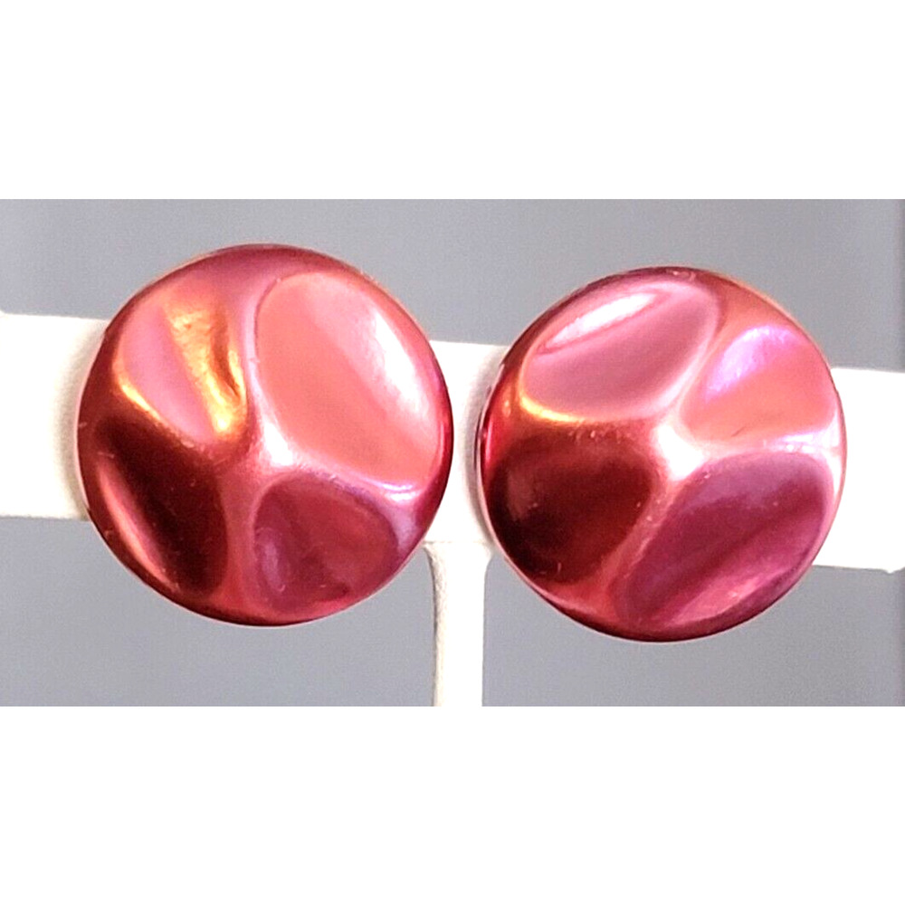Vintage Japan Magenta Pink Lucite Clip On Earrings Round Mid Century 1" rc-25